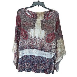 Reba Top Attached Poncho Large Western Boho Rhinestone Stretchy Made in USA